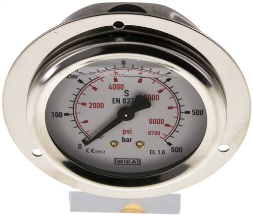 Glycerin-Einbaumanometer,Frontring, 63mm, 0 - 600 bar