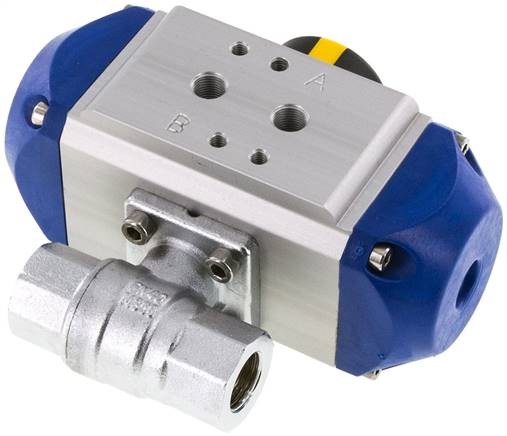 Pneumat. Messing-Kugelhahn, Rp 3/8", Feder-schließend, FKM-Dichtung