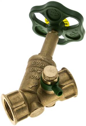 Schrägsitz-Absperrventil, Rp 3/4", PN 10, Messing, DVGW, mit Entleerung