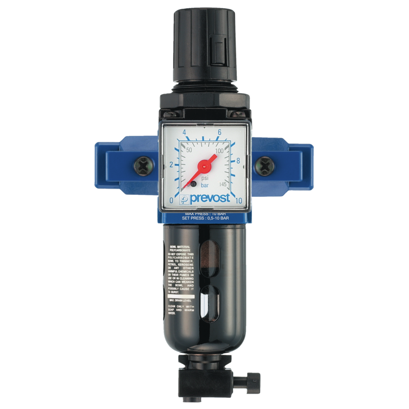 PREVOST ALTO 1 - Filterregler mit Manometer, Wandbefestigungsset und Schnellverbinder für Leitungsanschluss G1/4''