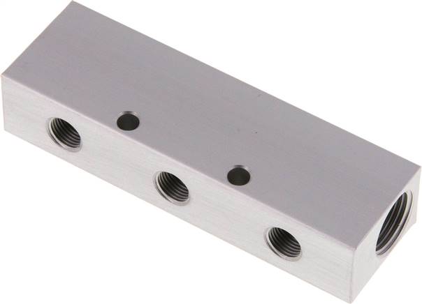 Verteilerleiste 2 x G 3/8"-3 x G 1/8", Aluminium eloxiert