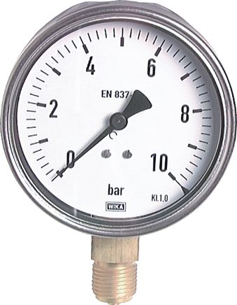 Manometer senkrecht (CrNi/Ms), 100mm, 0 - 160 bar