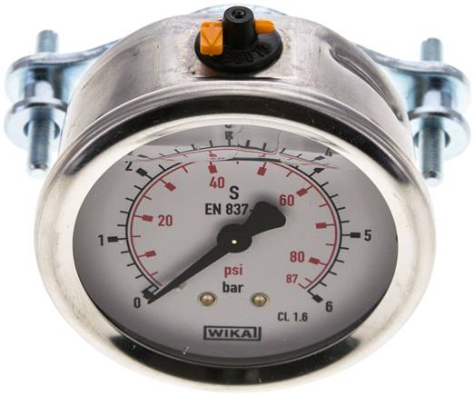 Glycerin-Einbaumanometer, 3kt-Frontring, 63mm, 0 - 6 bar