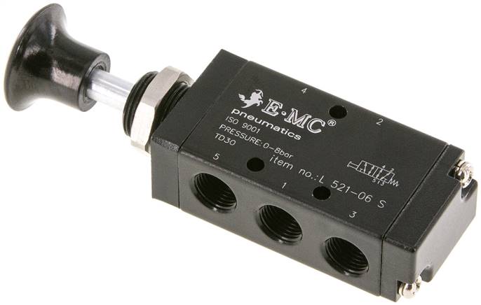 5/2-Wege Axial-Handhebelventil, Federrückstellung, G 1/8"