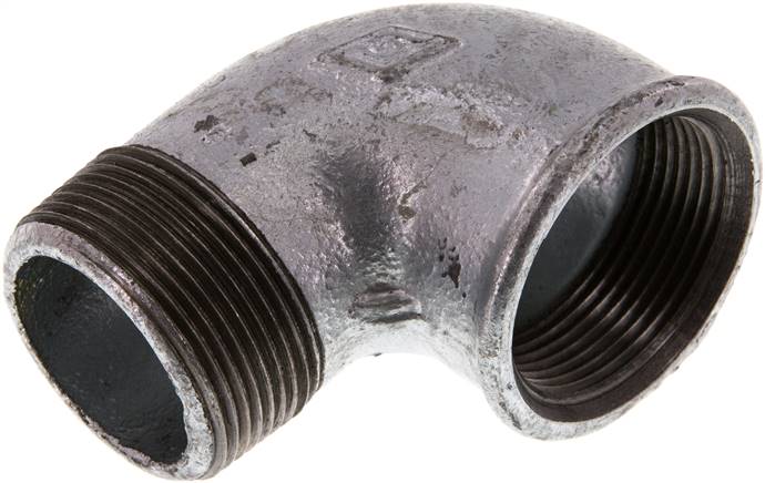 90°-Einschraubwinkel Rp 1-1/2"(IG)-R 1-1/2"(AG), Temperguss verzinkt