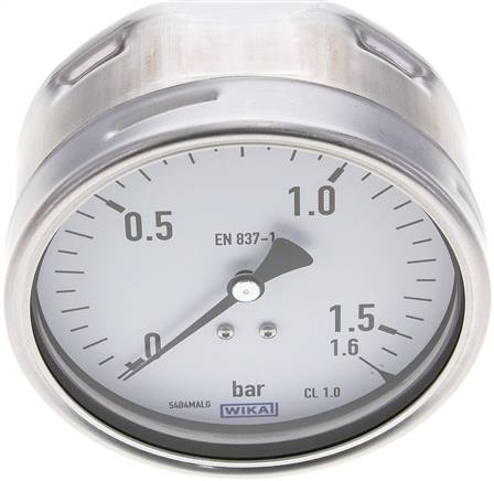 Manometer waagerecht (CrNi/Ms), 100mm, 0 - 1,6 bar
