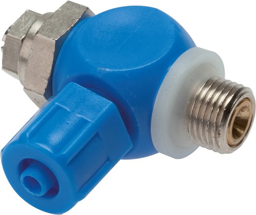 Drosselrückschlagventil G 1/8"-6 x 4mm, abluftregelnd (B), Kunststoff, Schlitzschraube und Kontermutter