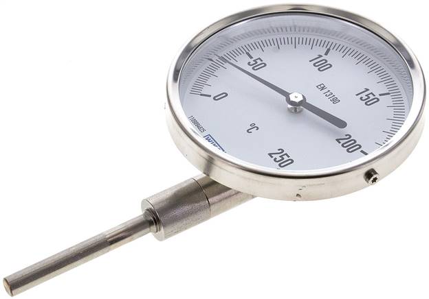 Bimetallthermometer, senkrecht D100/0 bis +250°C/63mm, Edelstahl
