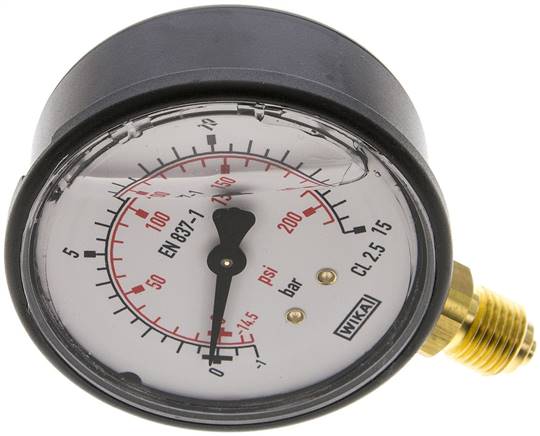 Glycerin-Manometer senkrecht (KU/Ms), 63mm, -1 bis 15 bar