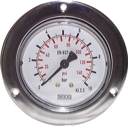 Einbaumanometer (CrNi/Ms), Frontring, 50mm, 0 - 100 bar