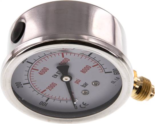 Glycerin-Manometer senkrecht (CrNi/Ms), 63mm, 0 - 600 bar -Eco-Line