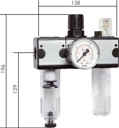 MULTIFIX Wartungseinheit (1), 3-tlg., G 1/4", 0,5 - 10 bar, mit Schutzkorb, Kondensatablass automatisch