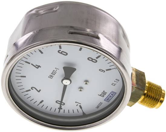 Manometer senkrecht (CrNi/Ms), 100mm, -1 bis 9 bar