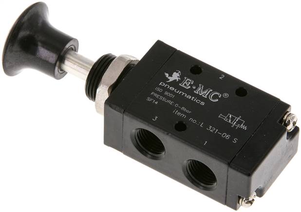 3/2-Wege Axial-Handhebelventil, Federrückstellung, G 1/8"