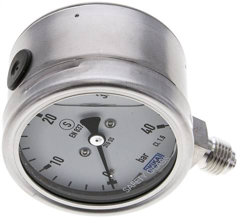Gly.-Sicherheits-Manometer senkrecht,63mm, 0 - 40 bar