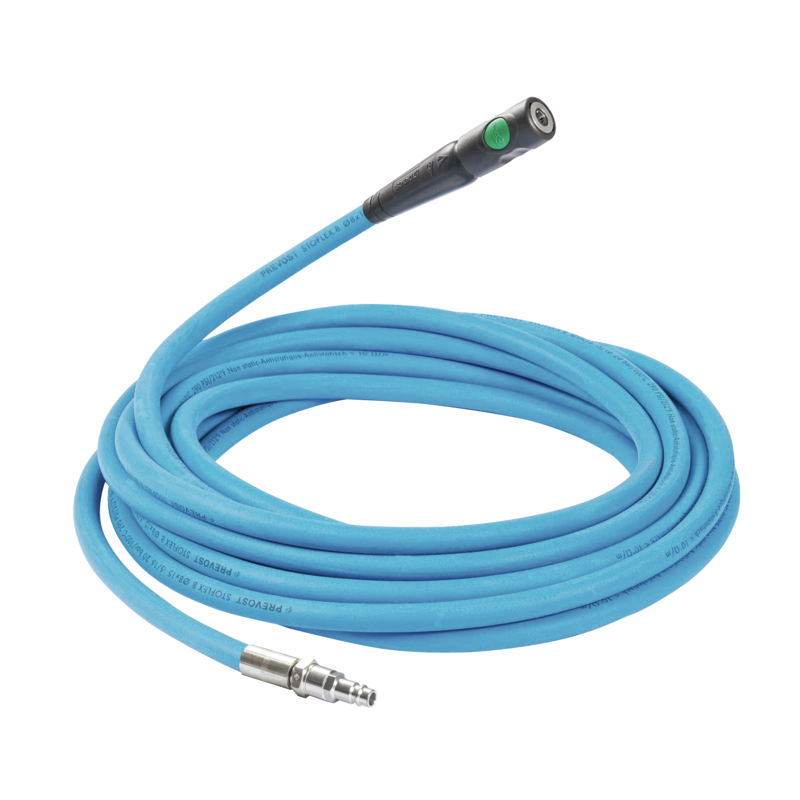 Prevost Antistatisch Verpresste Schlauchverlängerung ''STOFLEX'' und Sicherheits-Schnellkupplung ESI 07, 12,5 m, Ø Innen./Außen. 10 x 18 mm