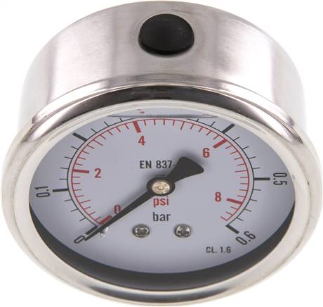 Glycerin-Manometer waagerecht (CrNi/Ms),63mm, 0 - 0,6bar -Eco-Line